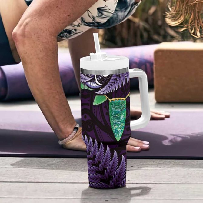 Aotearoa Pounamu Niho Silver Fern Mix Maori Purple Custom Stanley Quencher 40Oz Stainless Steel Tumbler With Handle - Image 6
