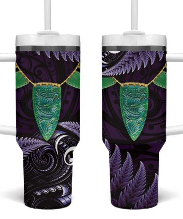 Aotearoa Pounamu Niho Silver Fern Mix Maori Purple Custom Stanley Quencher 40Oz Stainless Steel Tumbler With Handle