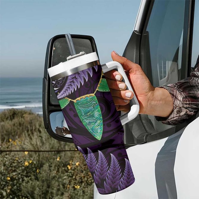 Aotearoa Pounamu Niho Silver Fern Mix Maori Purple Custom Stanley Quencher 40Oz Stainless Steel Tumbler With Handle - Image 7