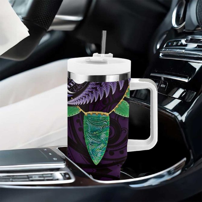 Aotearoa Pounamu Niho Silver Fern Mix Maori Purple Custom Stanley Quencher 40Oz Stainless Steel Tumbler With Handle - Image 8