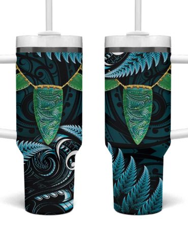 Aotearoa Pounamu Niho Silver Fern Mix Maori Turquoise Custom Stanley Quencher 40Oz Stainless Steel Tumbler With Handle