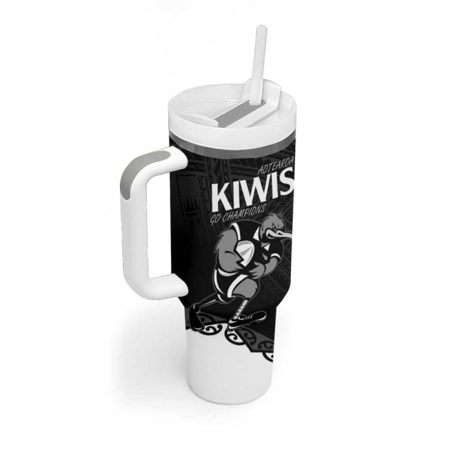 Aotearoa Rugby Maori Kiwi Mascot Custom Stanley Quencher 40Oz Stainless Steel Tumbler With Handle - Image 2