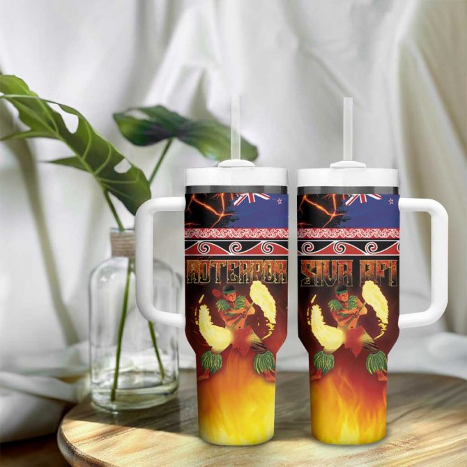 Aotearoa Siva Afi Tribal Performers Of Aotearoa Fire Knife Dancing Custom Stanley Quencher 40Oz Stainless Steel Tumbler With Handle - Image 9