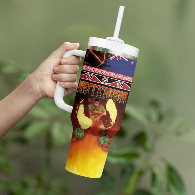 Aotearoa Siva Afi Tribal Performers Of Aotearoa Fire Knife Dancing Custom Stanley Quencher 40Oz Stainless Steel Tumbler With Handle - Image 3