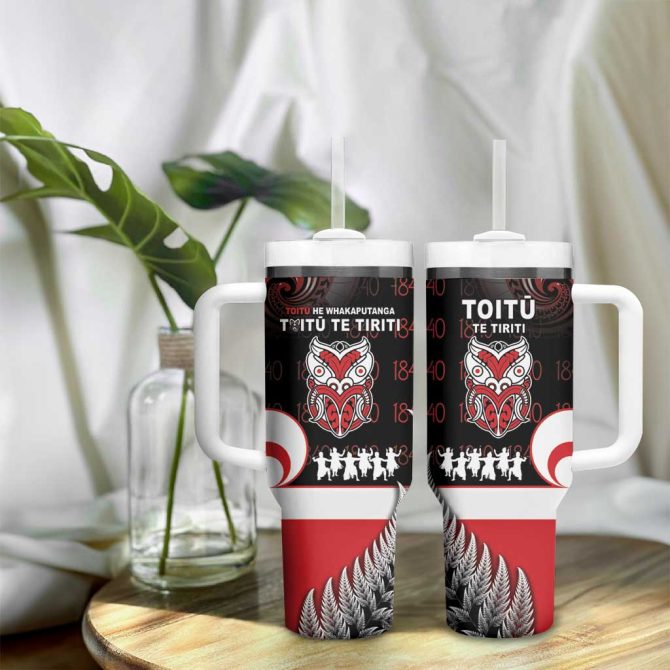 Aotearoa Toitu He Whakaputanga Toitu Te Tiriti O Waitangi Custom Stanley Quencher 40Oz Stainless Steel Tumbler With Handle - Image 9