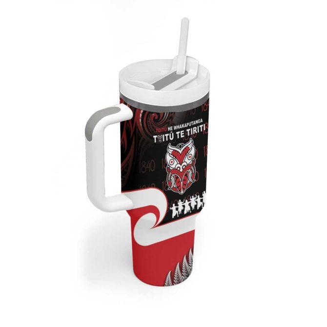 Aotearoa Toitu He Whakaputanga Toitu Te Tiriti O Waitangi Custom Stanley Quencher 40Oz Stainless Steel Tumbler With Handle - Image 2