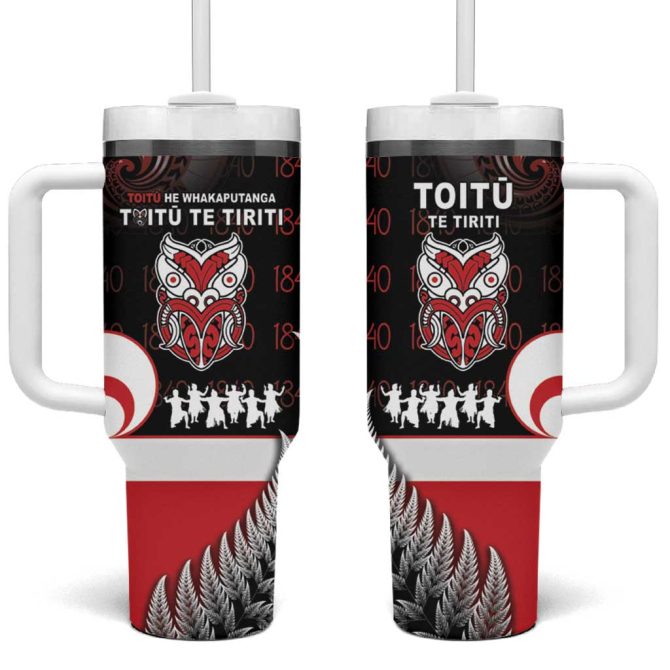 Aotearoa Toitu He Whakaputanga Toitu Te Tiriti O Waitangi Custom Stanley Quencher 40Oz Stainless Steel Tumbler With Handle