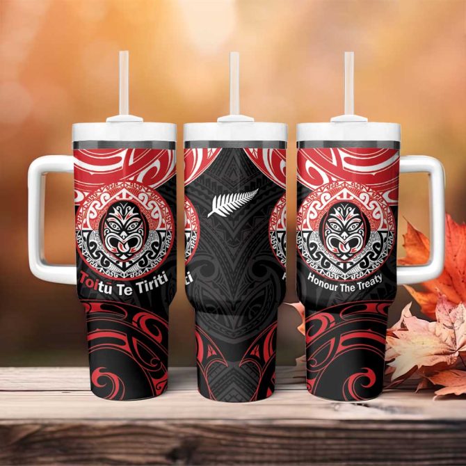 Aotearoa Toitu Te Tiriti Haka Tiki Honour The Treaty Custom Stanley Quencher 40Oz Stainless Steel Tumbler With Handle - Image 4