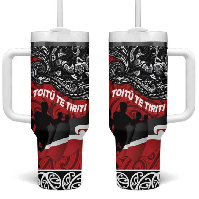 Aotearoa Toitu Te Tiriti Honoring Te Tiriti O Waitangi Maori Haka Custom Stanley Quencher 40Oz Stainless Steel Tumbler With Handle