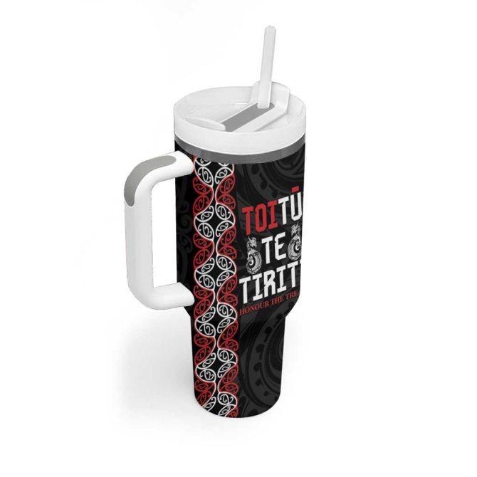 Aotearoa Toitu Te Tiriti Honour The Treaty Maori Haka Custom Stanley Quencher 40Oz Stainless Steel Tumbler With Handle - Image 2