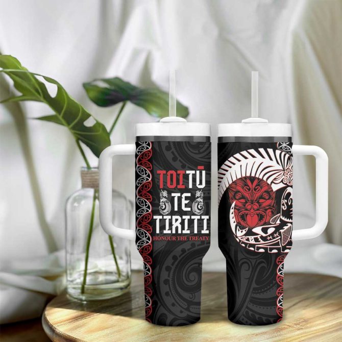Aotearoa Toitu Te Tiriti Honour The Treaty Maori Haka Custom Stanley Quencher 40Oz Stainless Steel Tumbler With Handle - Image 9