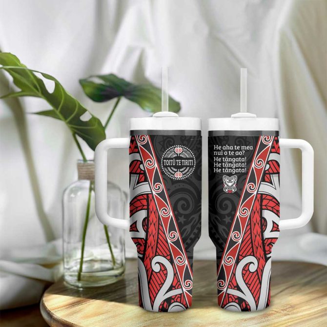 Aotearoa Toitu Te Tiriti Honour The Treaty New Zealand Custom Stanley Quencher 40Oz Stainless Steel Tumbler With Handle - Image 9
