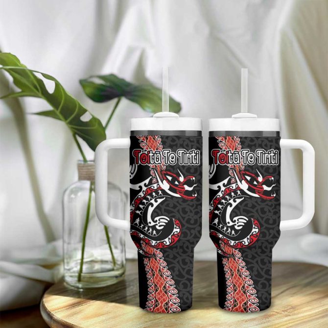 Aotearoa Toitu Te Tiriti Maori Taniwha Haka Honour The Treaty Custom Stanley Quencher 40Oz Stainless Steel Tumbler With Handle - Image 9