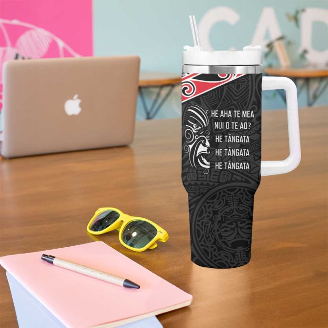 Aotearoa Toitu Te Tiriti New Zealand Honour The Treaty Custom Stanley Quencher 40Oz Stainless Steel Tumbler With Handle - Image 5