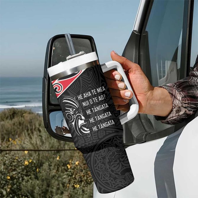 Aotearoa Toitu Te Tiriti New Zealand Honour The Treaty Custom Stanley Quencher 40Oz Stainless Steel Tumbler With Handle - Image 7