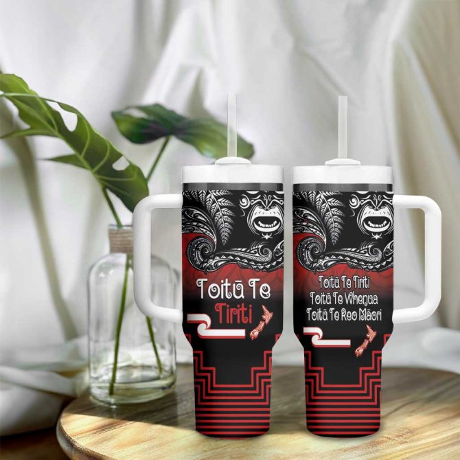 Aotearoa Toitu Te Tiriti New Zealand Honour The Treaty Fight Together Custom Stanley Quencher 40Oz Stainless Steel Tumbler With Handle - Image 9