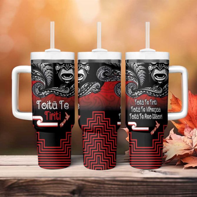Aotearoa Toitu Te Tiriti New Zealand Honour The Treaty Fight Together Custom Stanley Quencher 40Oz Stainless Steel Tumbler With Handle - Image 4