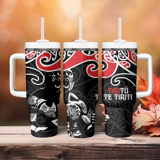 Aotearoa Toitu Te Tiriti New Zealand Stand Together Stand Stronger Custom Stanley Quencher 40Oz Stainless Steel Tumbler With Handle - Image 4