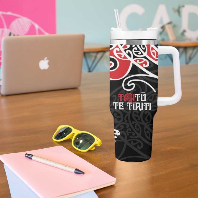 Aotearoa Toitu Te Tiriti New Zealand Stand Together Stand Stronger Custom Stanley Quencher 40Oz Stainless Steel Tumbler With Handle - Image 5