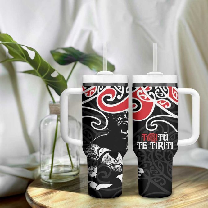 Aotearoa Toitu Te Tiriti New Zealand Stand Together Stand Stronger Custom Stanley Quencher 40Oz Stainless Steel Tumbler With Handle - Image 9
