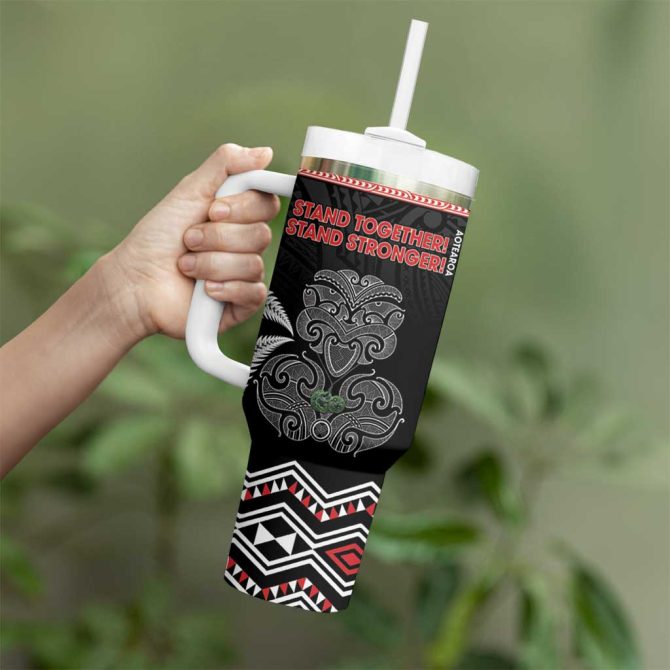 Aotearoa Toitu Te Tiriti Stand Together! Stand Stronger! Nz Tiki Custom Stanley Quencher 40Oz Stainless Steel Tumbler With Handle - Image 3