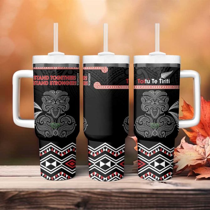 Aotearoa Toitu Te Tiriti Stand Together! Stand Stronger! Nz Tiki Custom Stanley Quencher 40Oz Stainless Steel Tumbler With Handle - Image 4