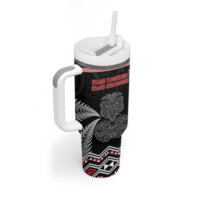 Aotearoa Toitu Te Tiriti Stand Together! Stand Stronger! Nz Tiki Custom Stanley Quencher 40Oz Stainless Steel Tumbler With Handle - Image 2