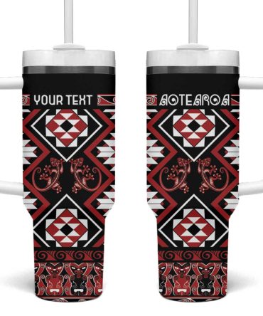 Aotearoa Waitangi Taniko Motifs Mania Gecko Custom Stanley Quencher 40Oz Stainless Steel Tumbler With Handle