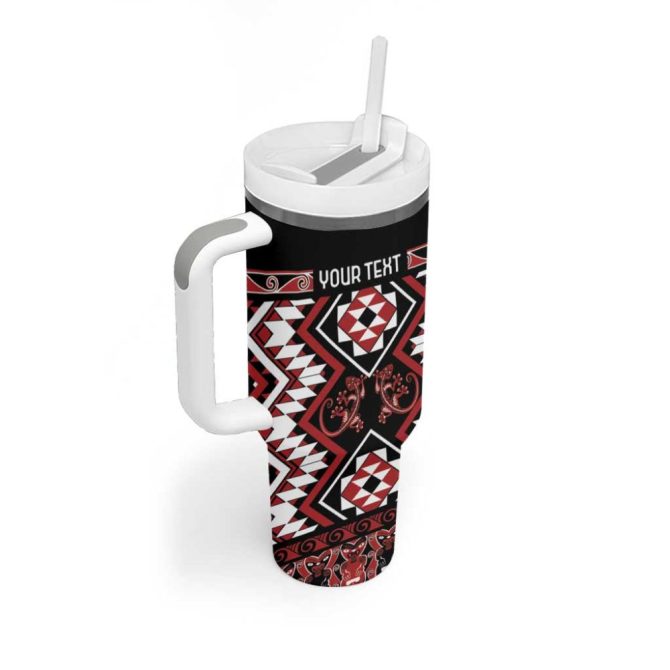 Aotearoa Waitangi Taniko Motifs Mania Gecko Custom Stanley Quencher 40Oz Stainless Steel Tumbler With Handle - Image 2