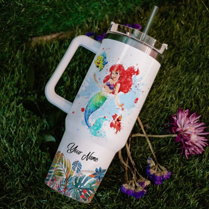 Ariel Disney Princess Cartoon Custom Stanley Quencher 40Oz Stainless Steel Tumbler With Handle - Image 6