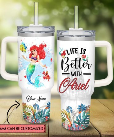 Ariel Disney Princess Cartoon Custom Stanley Quencher 40Oz Stainless Steel Tumbler With Handle