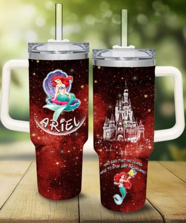 Ariel Disney Princess Cartoon Custom Stanley Quencher 40Oz Stainless Steel Tumbler With Handle