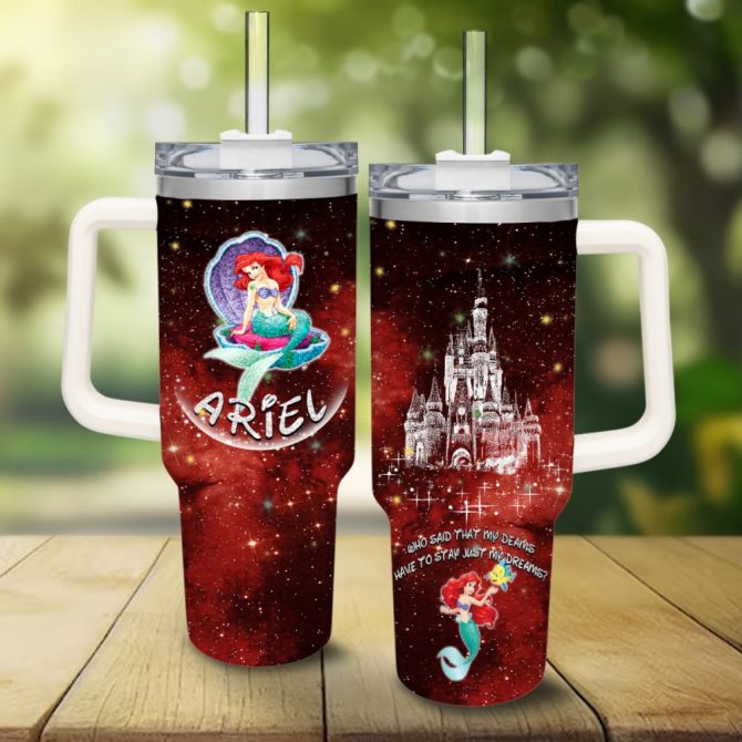 Ariel Disney Princess Cartoon Custom Stanley Quencher 40Oz Stainless Steel Tumbler With Handle