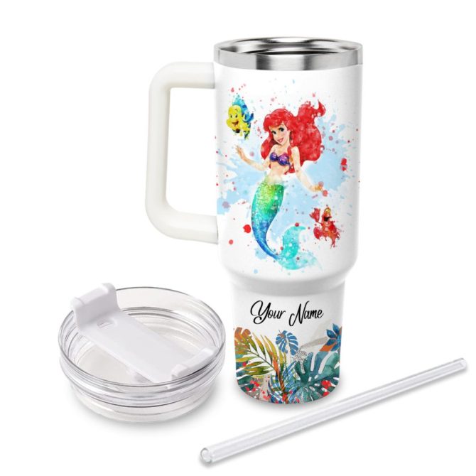 Ariel Disney Princess Cartoon Custom Stanley Quencher 40Oz Stainless Steel Tumbler With Handle - Image 2