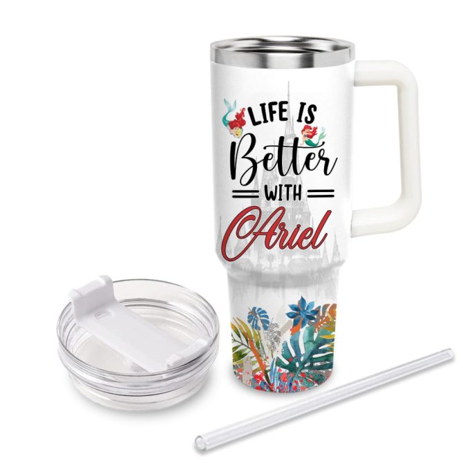 Ariel Disney Princess Cartoon Custom Stanley Quencher 40Oz Stainless Steel Tumbler With Handle - Image 3