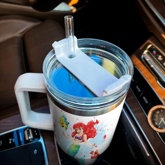 Ariel Disney Princess Cartoon Custom Stanley Quencher 40Oz Stainless Steel Tumbler With Handle - Image 4