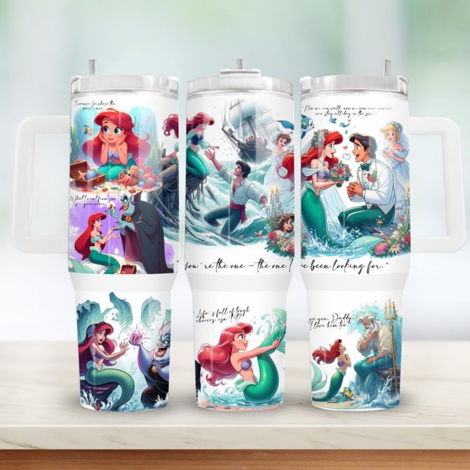 Ariel The Little Mermaid Disney Cartoon Custom Stanley Quencher 40Oz Stainless Steel Tumbler - Image 4