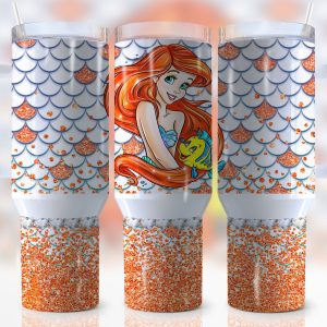 Ariel The Little Mermaid Disney Cartoon Custom Stanley Quencher 40Oz Stainless Steel Tumbler With Handle