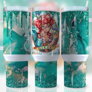 Ariel The Little Mermaid Disney Cartoon Custom Stanley Quencher 40Oz Stainless Steel Tumbler With Handle