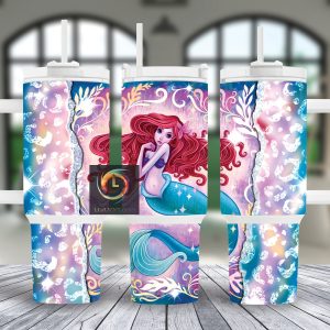 Ariel The Little Mermaid Disney Cartoon Custom Stanley Quencher 40Oz Stainless Steel Tumbler With Handle