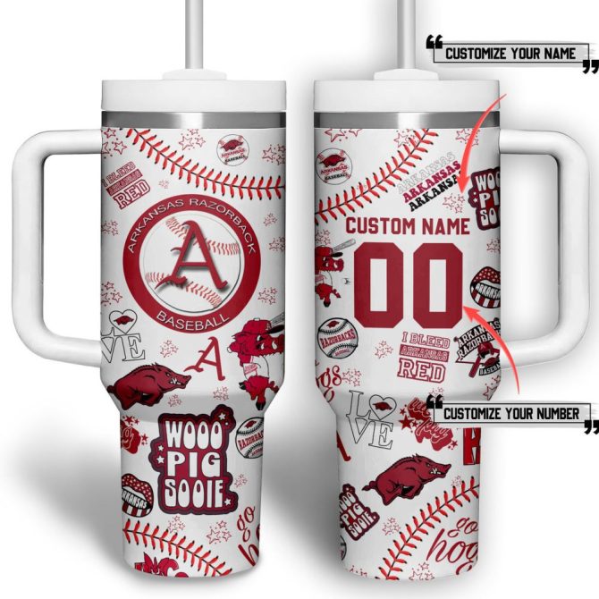 Arkansas Razorbacks Basketball Ncaa Custom Stanley Quencher 40Oz Stainless Steel Tumbler - Image 2