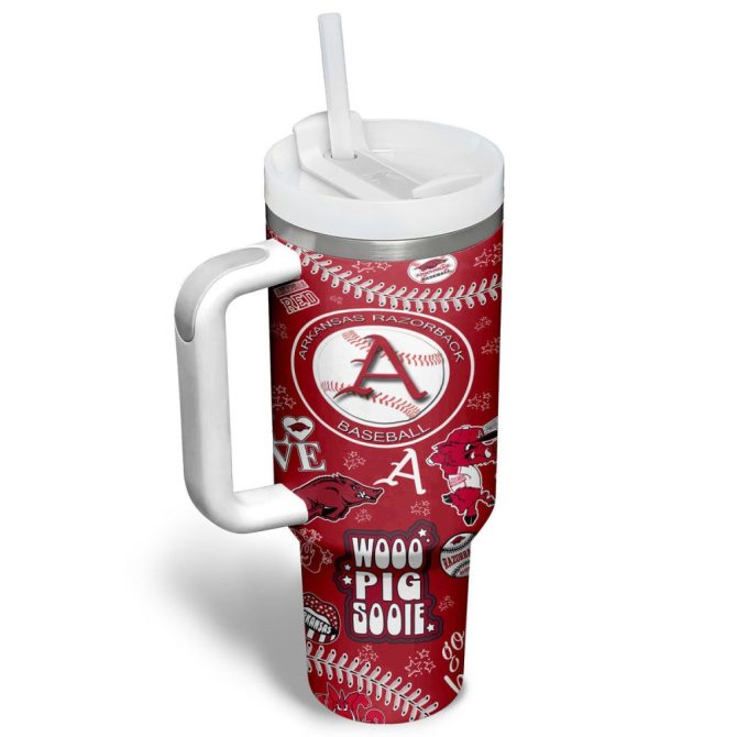 Arkansas Razorbacks Basketball Ncaa Custom Stanley Quencher 40Oz Stainless Steel Tumbler - Image 4
