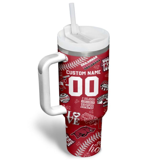 Arkansas Razorbacks Basketball Ncaa Custom Stanley Quencher 40Oz Stainless Steel Tumbler - Image 3