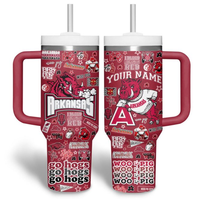 Arkansas Razorbacks Ncaa Custom Stanley Quencher 40Oz Stainless Steel Tumbler With Handle