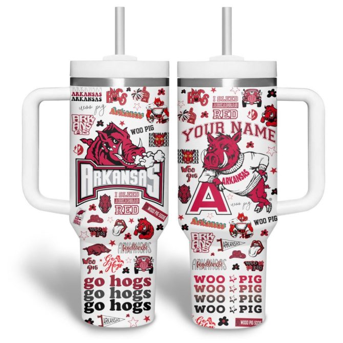 Arkansas Razorbacks Ncaa Custom Stanley Quencher 40Oz Stainless Steel Tumbler With Handle