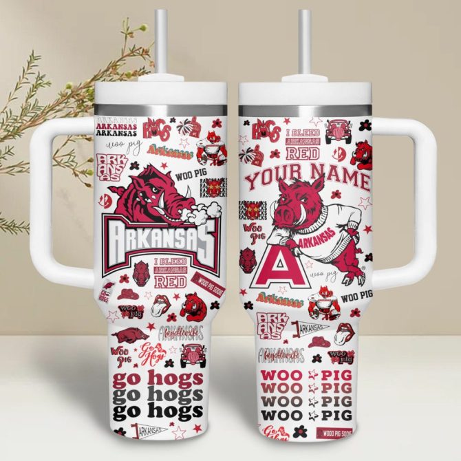 Arkansas Razorbacks Ncaa Custom Stanley Quencher 40Oz Stainless Steel Tumbler With Handle - Image 2