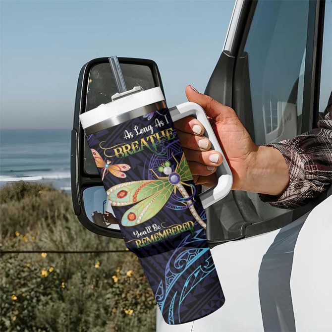 As Long As I Breathe You #8217;Ll Be Remembered Dragonflies Memorial Polynesian Custom Stanley Quencher 40Oz Stainless Steel Tumbler With Handle - Image 7