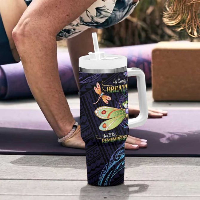 As Long As I Breathe You #8217;Ll Be Remembered Dragonflies Memorial Polynesian Custom Stanley Quencher 40Oz Stainless Steel Tumbler With Handle - Image 6
