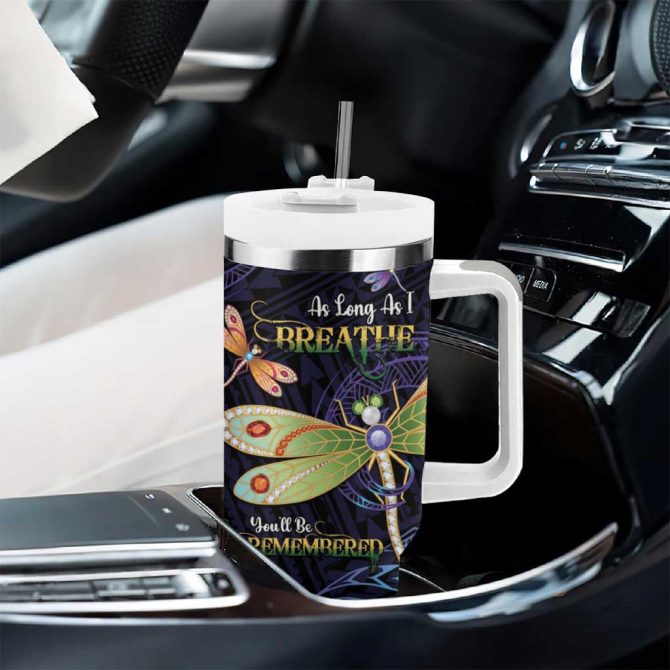 As Long As I Breathe You #8217;Ll Be Remembered Dragonflies Memorial Polynesian Custom Stanley Quencher 40Oz Stainless Steel Tumbler With Handle - Image 8
