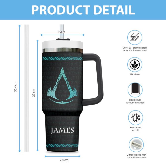 Assassin #8217;S Creed Games Custom Stanley Quencher 40Oz Stainless Steel Tumbler With Handle - Image 3